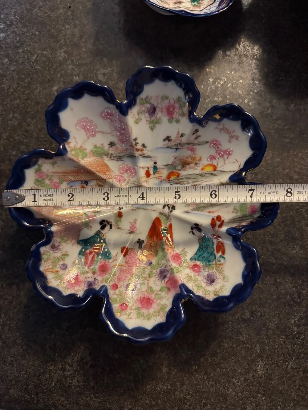 Antique Japanese Kutani Porcelain Geisha Girl Berry Bowls Set - Scalloped 4pc